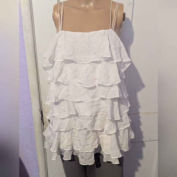 Cythia Steffer White Ruffled Sleeveless Top - Picture 1 of 3